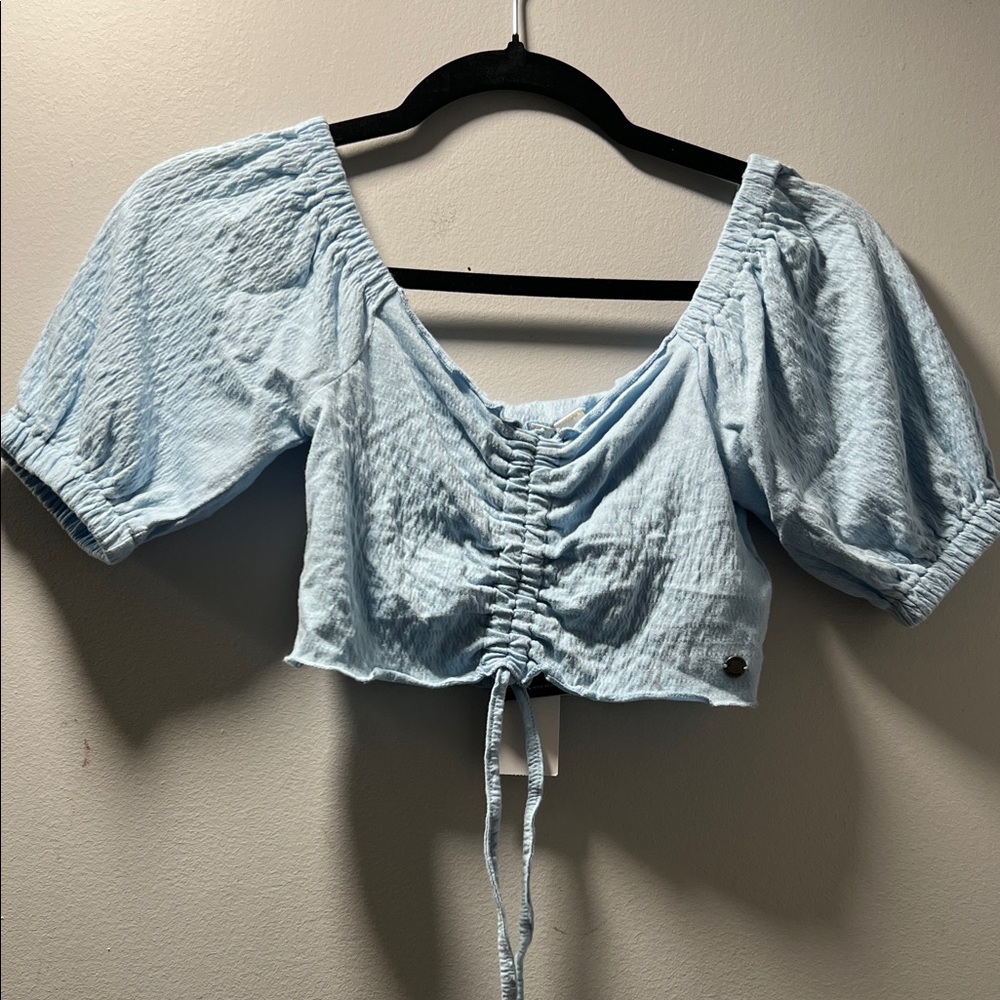 Roxy Sky Blue‎ Ruched Crop Top.  CAJA # 1. D